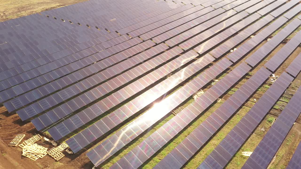 Drone view of installing a large scale photovoltaic