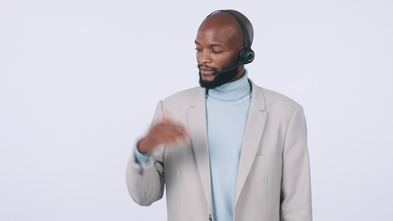 Happy black man, call center