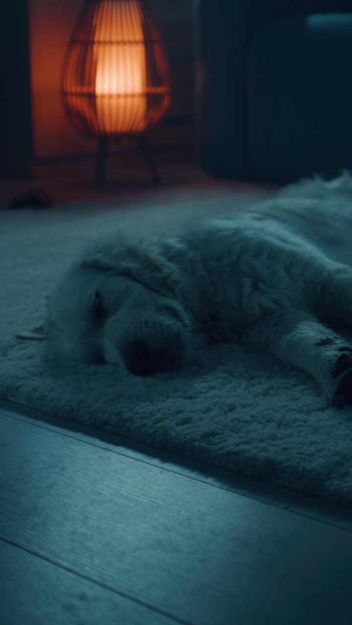 Sleepy Golden Retriever in a Cozy Living Room