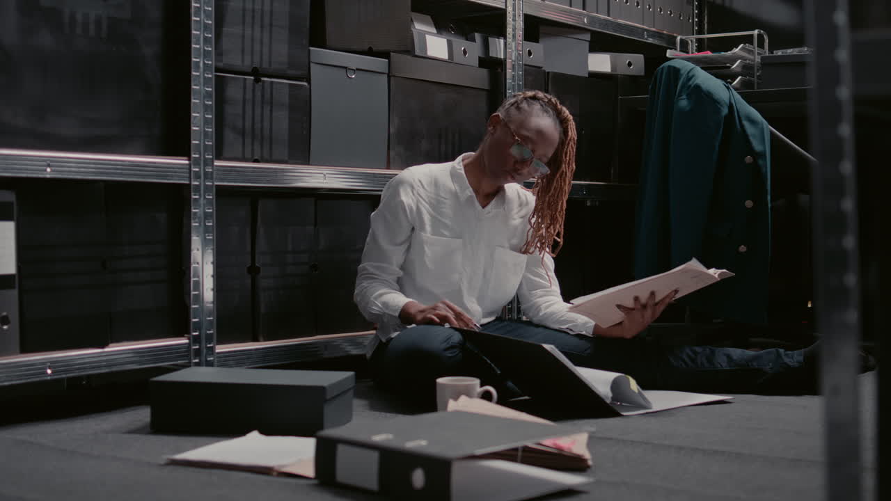 Woman working with files in an office