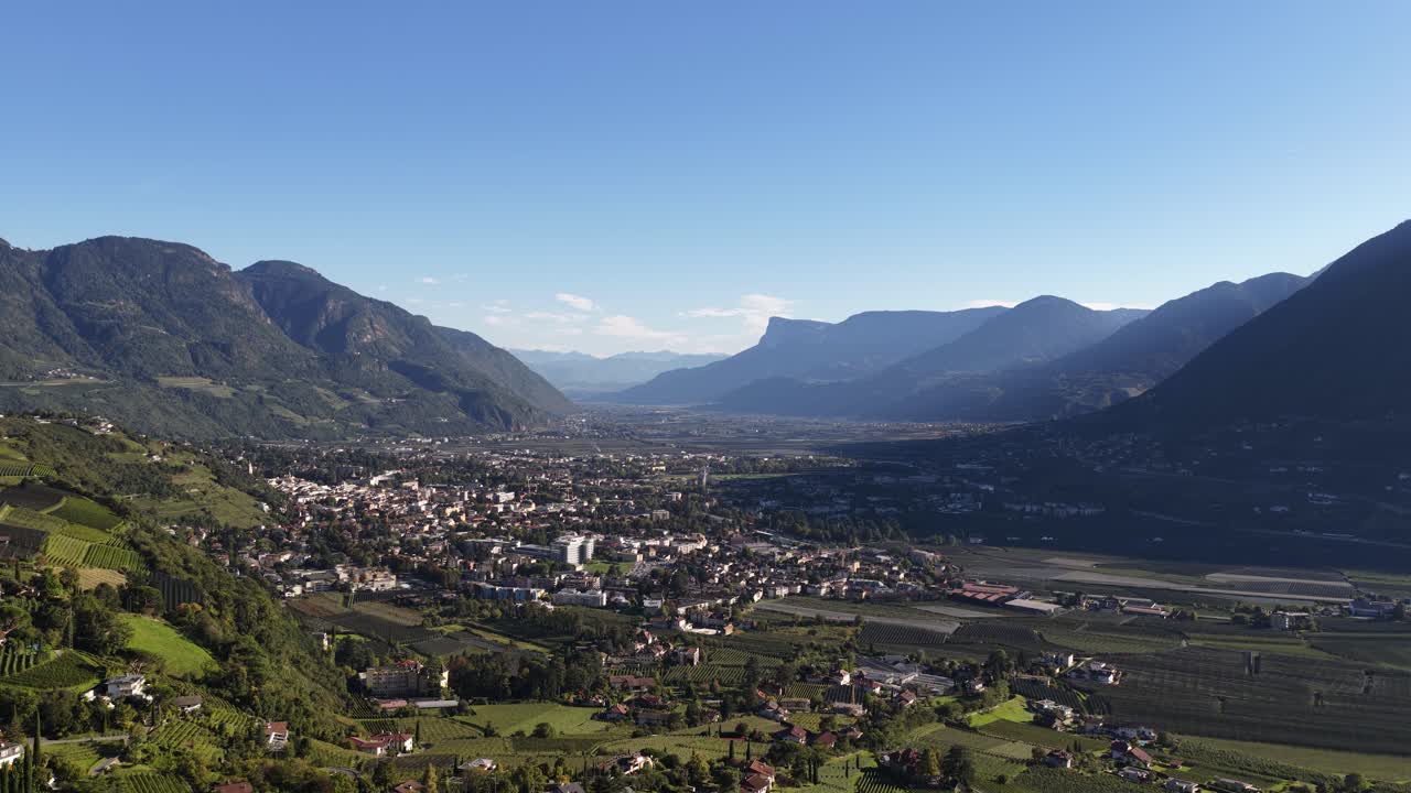 Meran, in Tirol, Italy. Aerial video during summertime