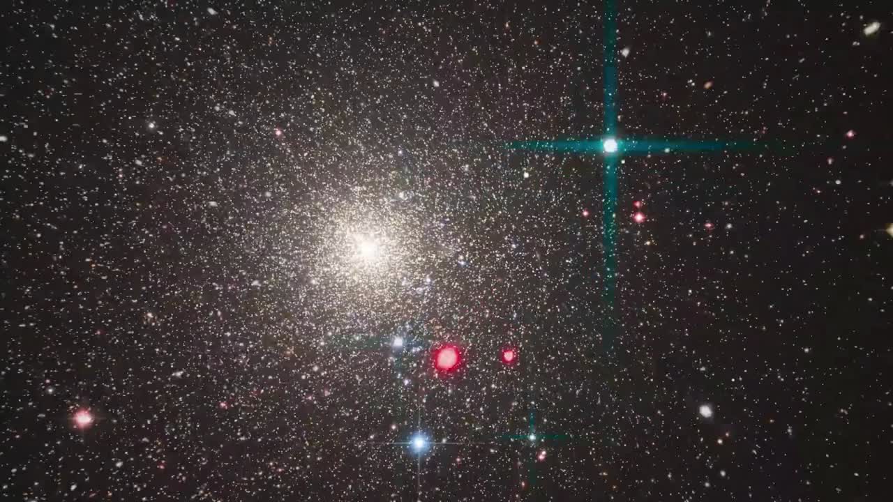 animación que representa un cúmulo globular en nuestra galaxia