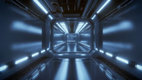 Abstract Futuristic Sci-Fi Corridor with Blue Neon Lights