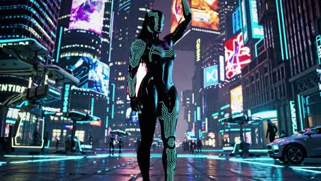 cyberpunk city woman