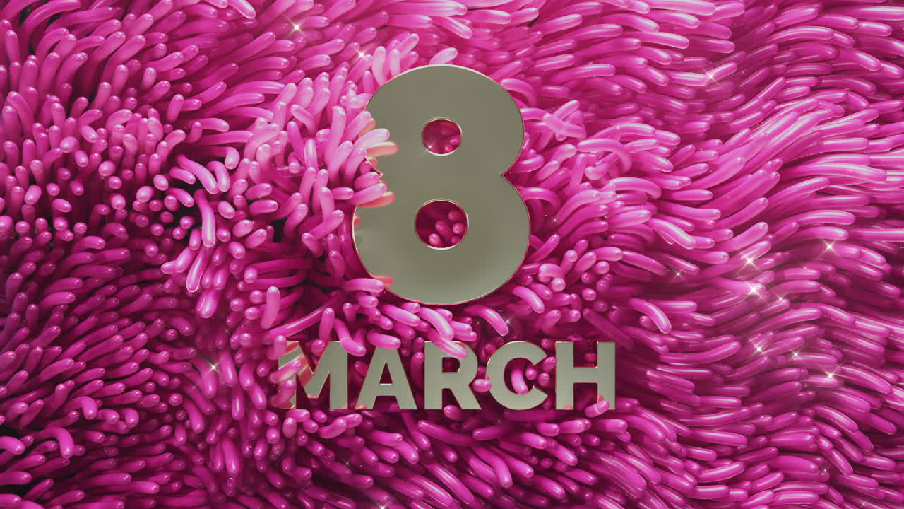 Background of pink anemone seaweed swaying with gold lettering march 8