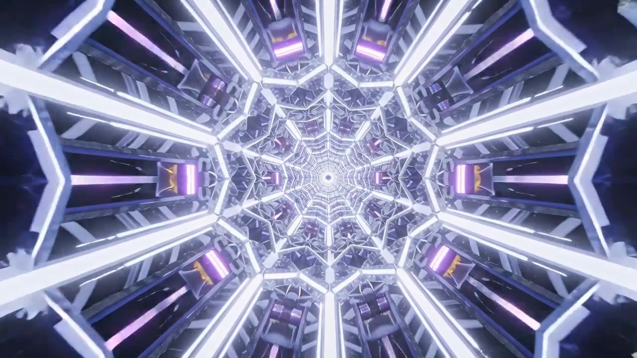 La riproduzione inizia con la telecamera che si muove attraverso un tunnel a specchio in CGI, rivelando tubi al neon e barre viola per la profondità.
