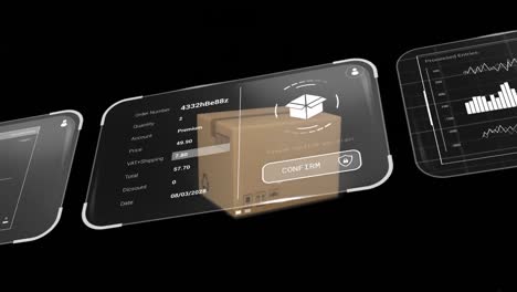 animation of data on screens over cardboard box