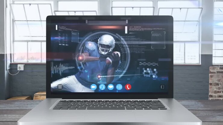 Animation of a screen showing a African American man exercising. Coronavirus spreading