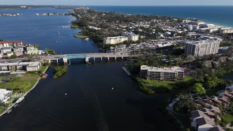 stickney point bridge and aerial view of southern half of siesta key island, south sarasota florida