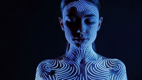 woman with glowing lines on face and body