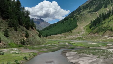 river rafting in river naran and snow mountain in winter