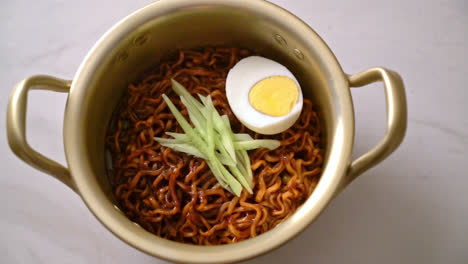 Korean-Instant-Noodle-with-Black-Bean-Sauce-topped-cucumber-and-boiled-egg---Korean-food-style