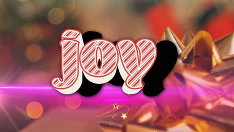 animation of joy text over christmas gift