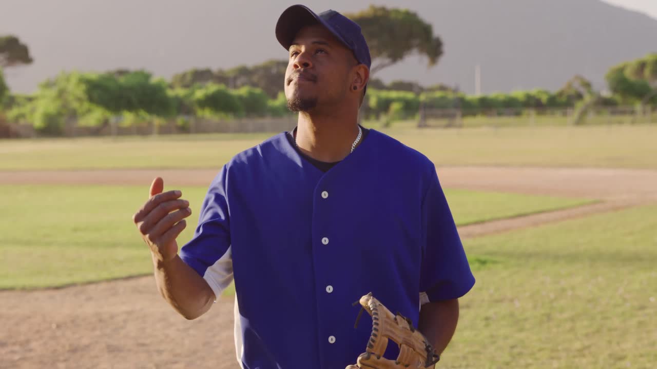 Baseball player looking at camera