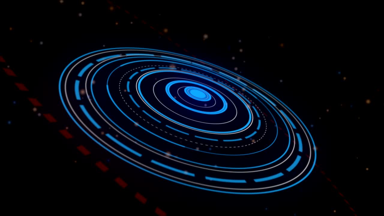 Abstract circle motion graphic, galaxy in space looped 4K on black background