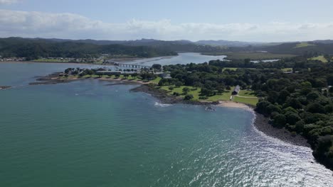 a drone shot above waitangi's treaty grounds