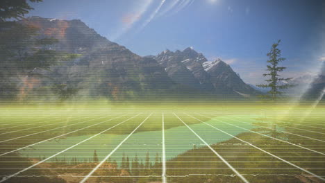 animation creating futuristic mountain landscape with grid lines and digital effects