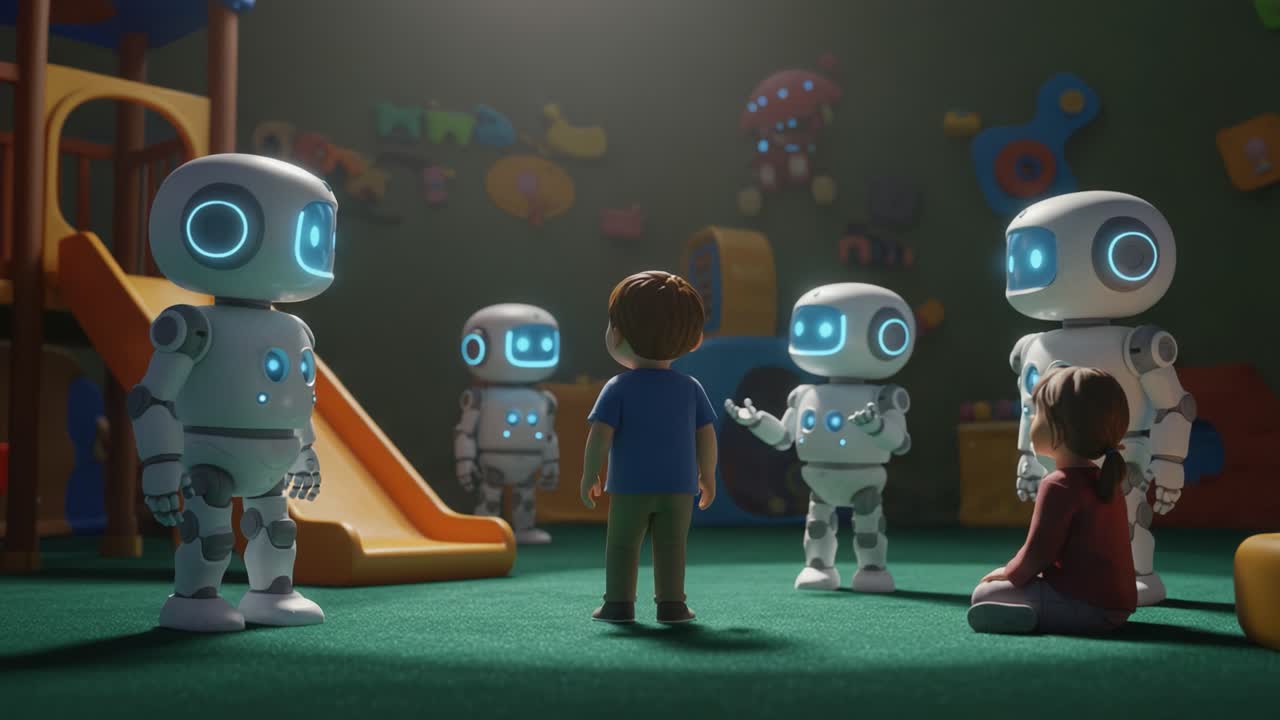 Engaging Interaction Between Children and Friendly Robots in a Playful Learning Environment: A Scene of Imagination and Technology Intertwined