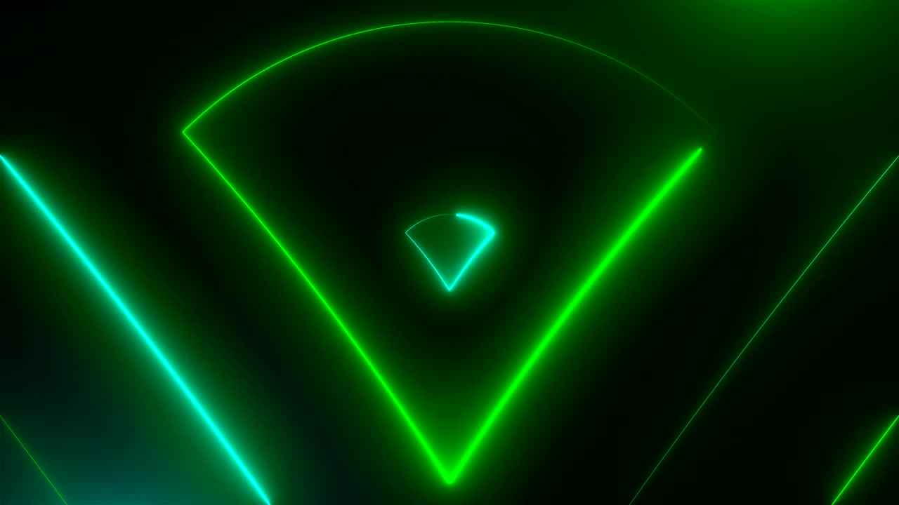 molti triangoli al neon nello spazio, sfondo astratto generato dal computer