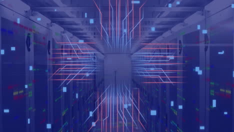 animation of circuit board and data processing over computer servers