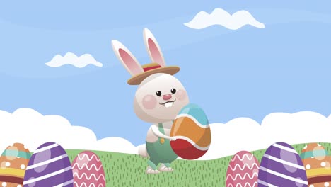 feliz celebración de pascua con conejo en la escena del paisaje