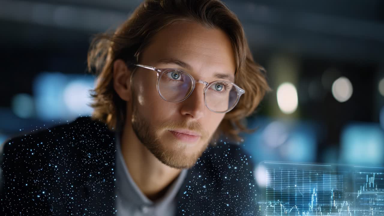 Una persona concentrata analizza immagini complesse, dimostrando concentrazione e coinvolgimento con informazioni intricate in un ambiente digitale.