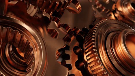 industrial video background with golden gears. 3d animation.