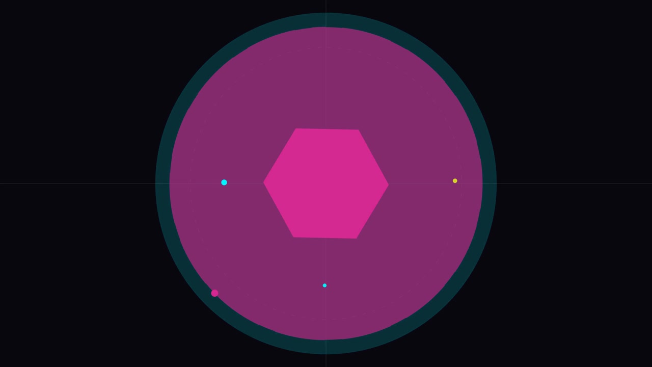 Abstract Motion Graphic of Pulsing Hexagon and Orbiting Dots