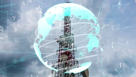 torre de telecomunicaciones con gráfico 3d de la alteración de negocios globales