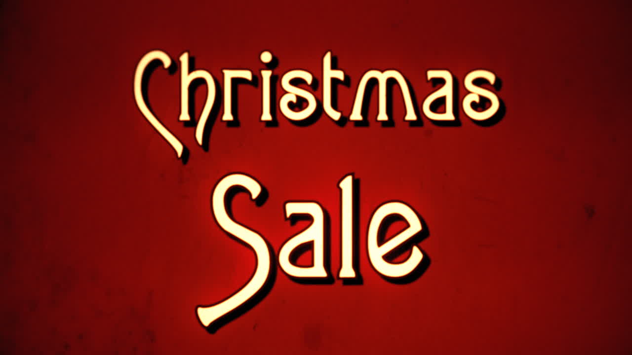 문자 메시지, 멋진 레트로 글 ⁇ , 1970년대 손상된 영화 스타일, 문자 확대 애니메이션과 함께 나타납니다: 크리스마스 판매