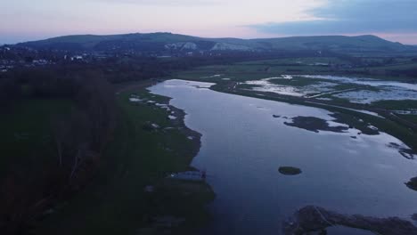 Large-Lake-Flooding-onto-Fields-in-Lewes,-East-Sussex