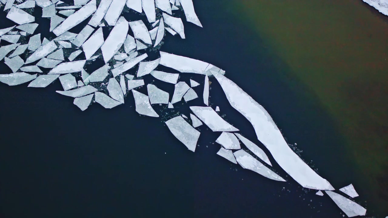 Aerial shot of winter terrain surrounding the Soo Locks in the Upper Peninsula of Michigan