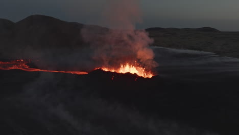 volcanic eruption at night