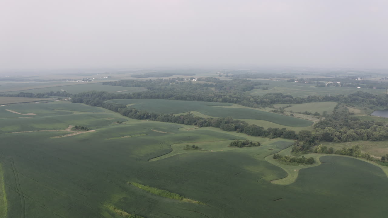 la cámara se mueve justo sobre la granja de soya en des moines, ia