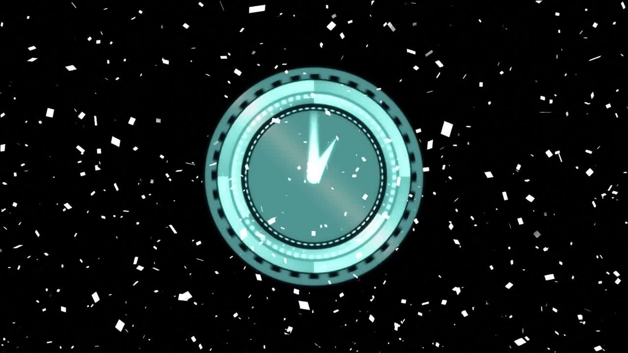 Animation of white confetti falling over clock black background