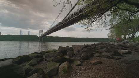 panning shot of the george washington bridge connecting upper manhattan to the palisades and new jersey