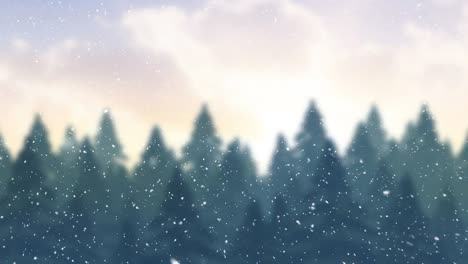 Animation-of-snow-falling-over-fir-trees