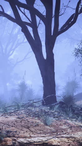 mysterious forest landscape shrouded in fog during twilight