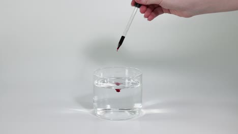 sequential ink drops dispersing in a clear water glass