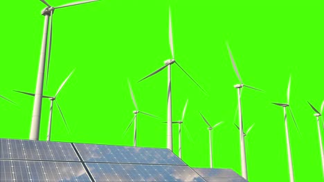 ecologic solar panels and wind generators on green screen, isolated