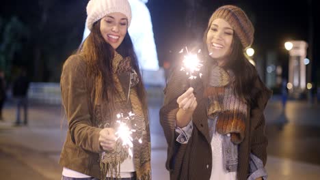 Attractive-young-women-having-fun-at-Christmas