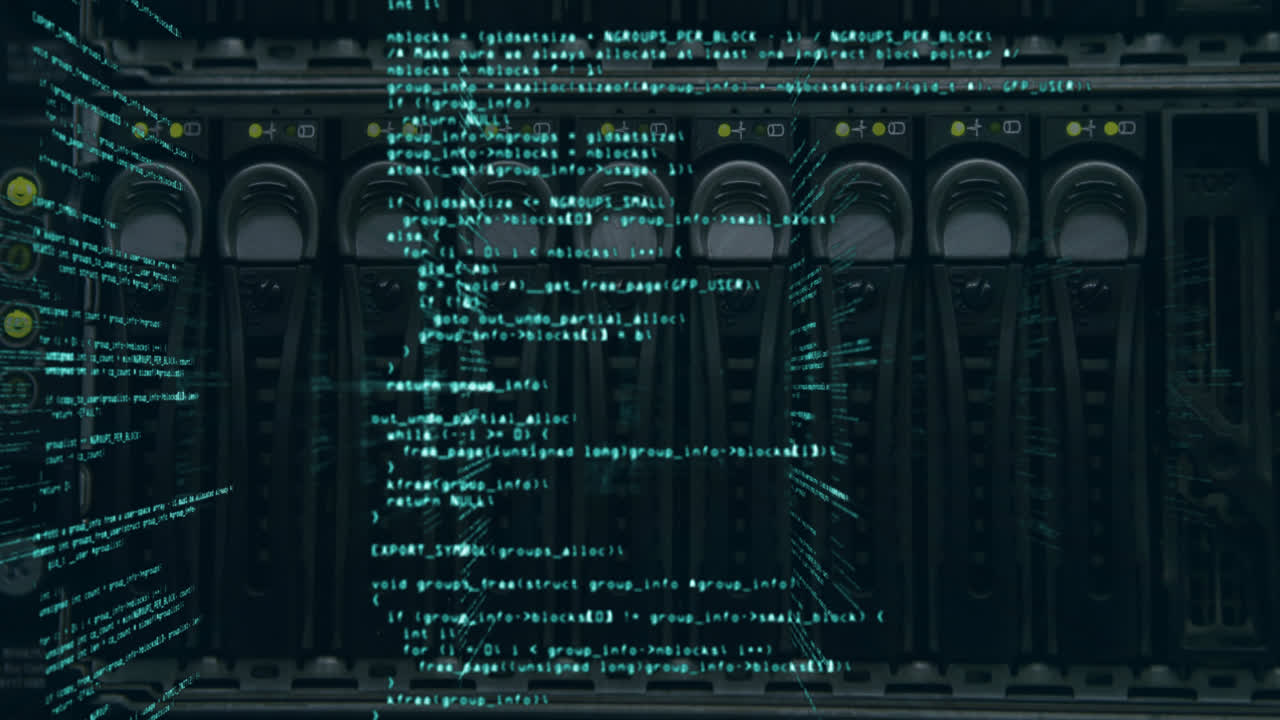 Animation of blue data processing over a technological machine