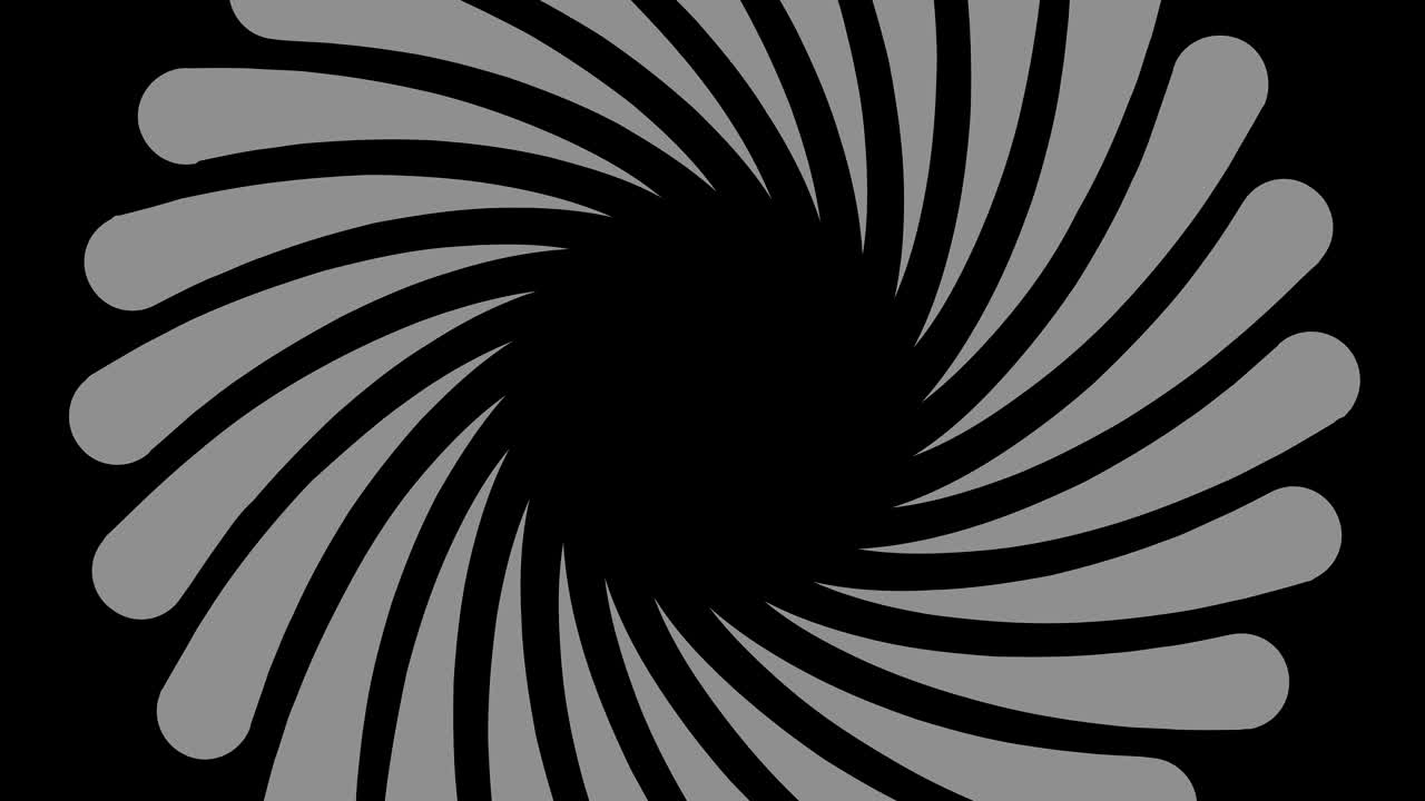 Graphic drawing in black and white with stroboscopic and hypnotic effect, while it rotates clockwise and increases in size.
