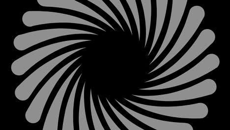 graphic drawing in black and white with stroboscopic and hypnotic effect, while it rotates clockwise and increases in size.