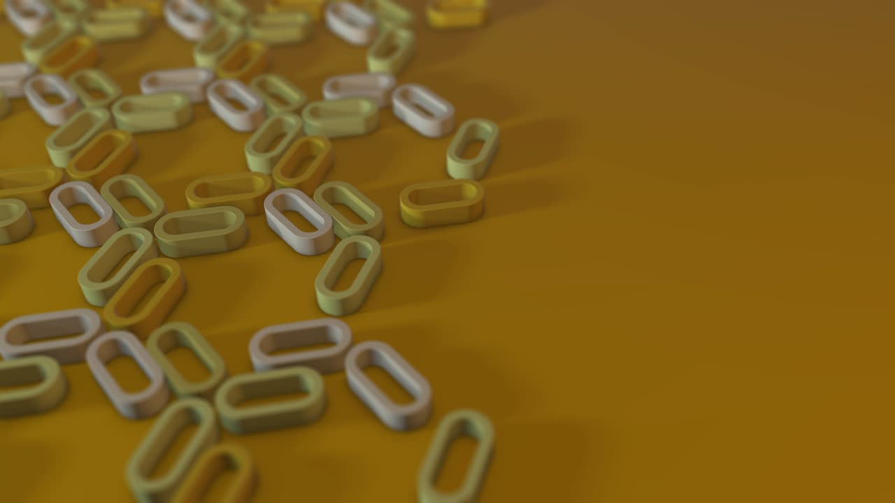 simple minimalista 3d loopable render de formas extrudadas giratorias. óvalos amarillos soleados, enlaces. la mitad de un marco