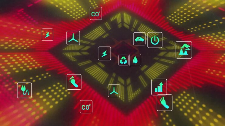 Animation of ecology icons over digital tunnel