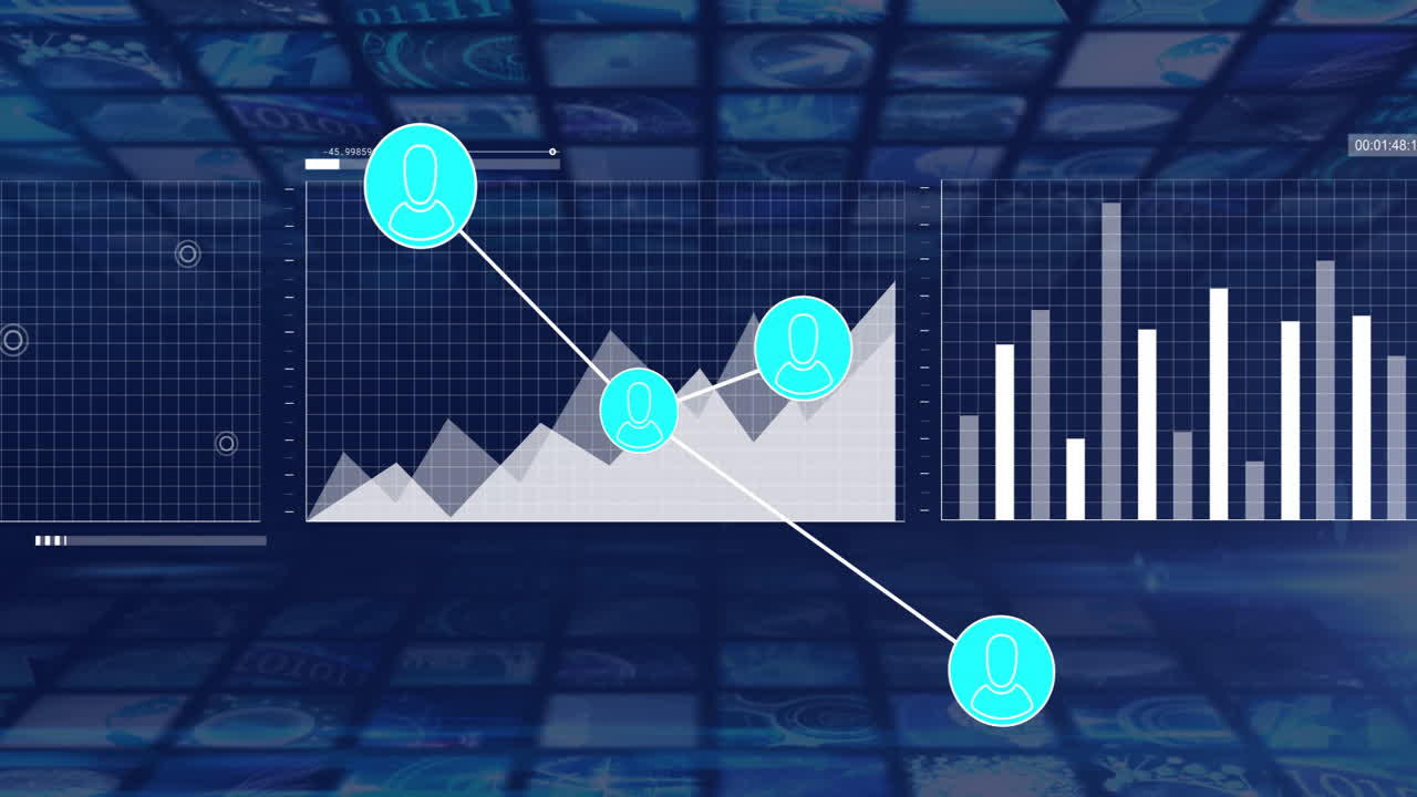 Animation of graph and bar chart with user icons in school data analysis