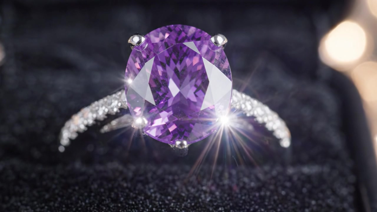 Stunning Amethyst Ring Showcasing a Vibrant Purple Gemstone Surrounded by Sparkling Accents in Elegant Jewelry Display, Perfect for Special Occasions and Celebrations