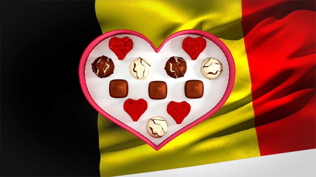 caja en forma de corazón de confitería con bandera belga para el día de san valentín
