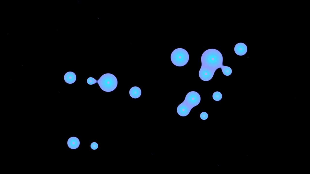 Animazione astratta di sfere di liquido blu che si uniscono e si dividono